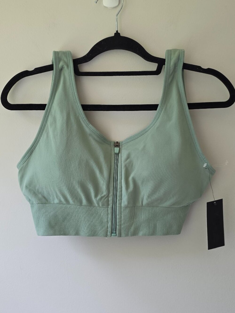 Vina Seamless Twist Back Zip Front Sports Bra Women Size XL Green NWT